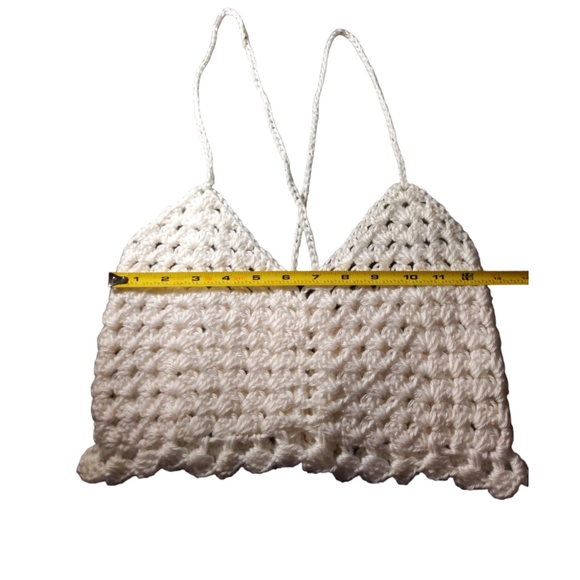 Crochet Shiny White Halter Top Handmade - Picture 4 of 7